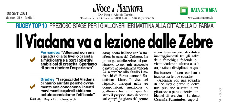 Il Viadana va a lezione dalle Zebre