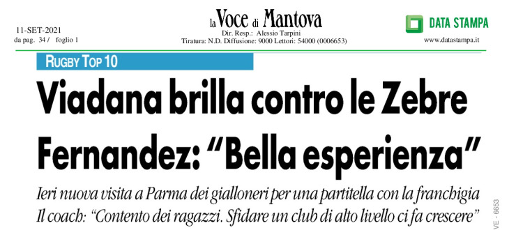 Viadana brilla contro le Zebre. Fernandez: "Bella esperienza"