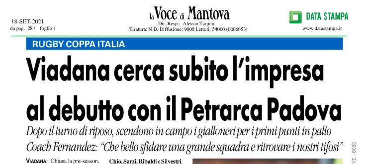 Viadana cerca subito l'impresa al debutto con il Petrarca Padova