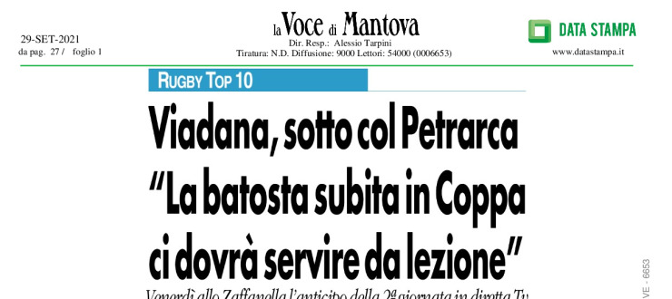 Viadana, sotto col Petrarca. "La batosta subita in Coppa ci dovrà servire da lezione"