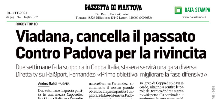 Viadana, cancella il passato. Contro Padova per la rivincita