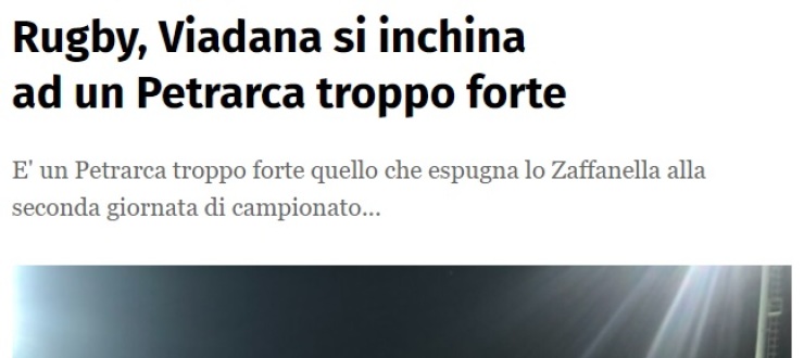 Rugby, Viadana si inchina ad un Petrarca troppo forte
