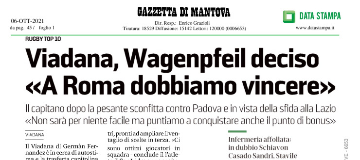 Viadana, Wagenpfeil deciso "A Roma dobbiamo vincere"