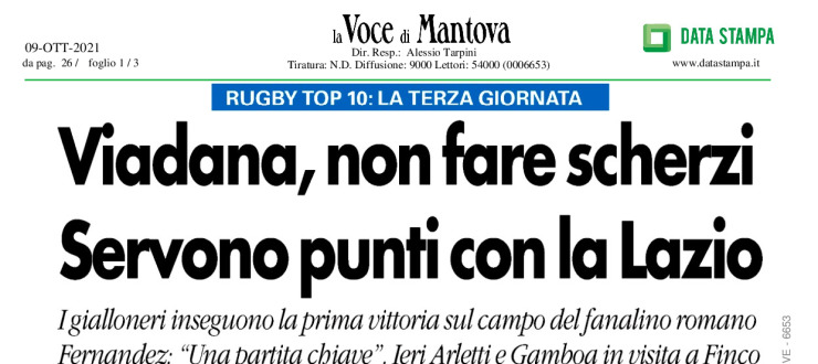 Viadana, non fare scherzi. Servono punti con la Lazio 