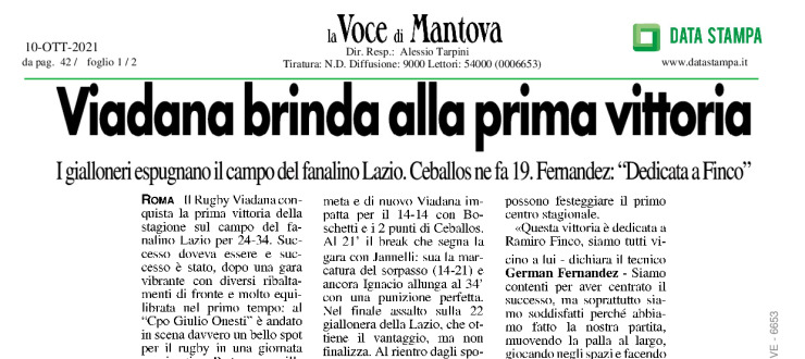 Viadana brinda alla prima vittoria 