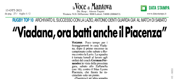 Viadana, ora batti anche il Piacenza