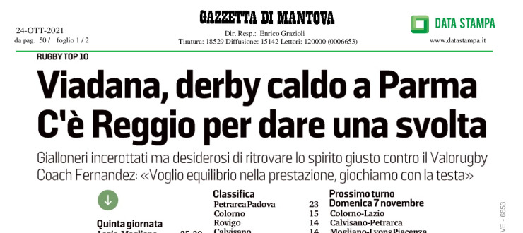 Viadana, derby caldo a Parma. C'è Reggio per dare una svolta