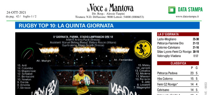 Viadana tenta l'impresa nel derby col Valorugby