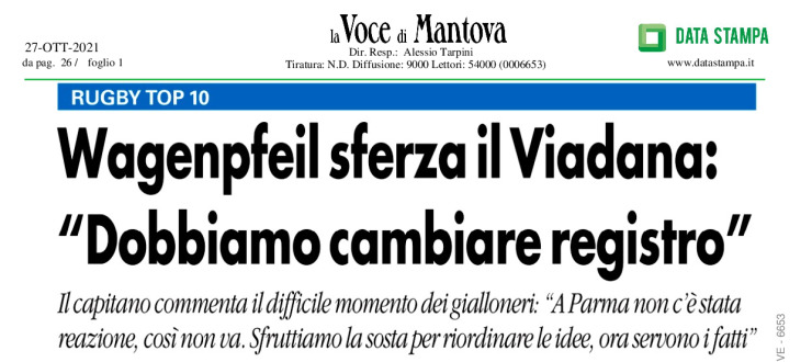 Wagenpfeil sferza il Viadana: "Dobbiamo cambiare registro"