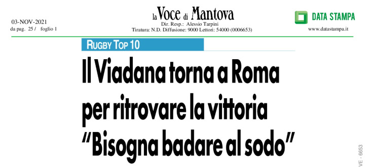 Il Viadana torna a Roma per ritrovare la vittoria "Bisogna badare al soldo"
