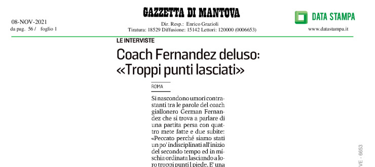 Coach Fernandez deluso: "Troppi punti lasciati"