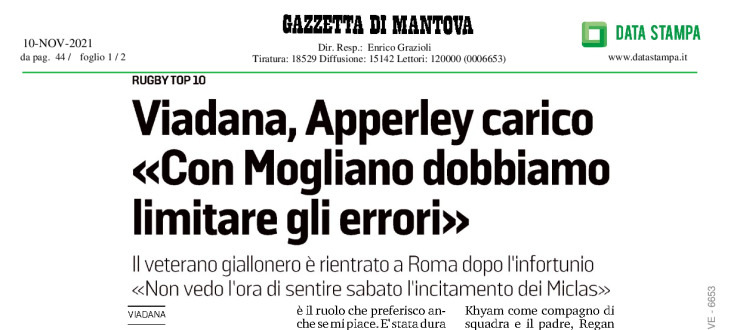 Viadana, Apperley carico. "Con Mogliano dobbiamo limitare gli errori"