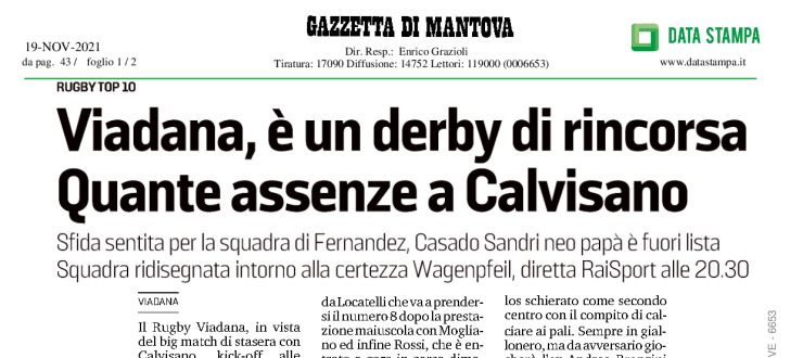 Viadana, un derby di rincorsa. Quante assenze a Calvisano