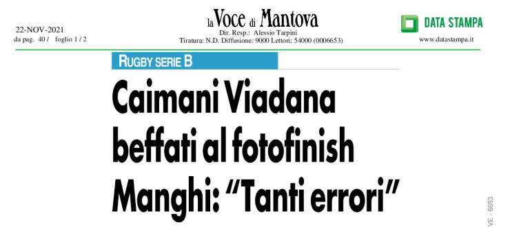 Caimani Viadana beffati al fotofinish. Manghi:"Troppi errori"