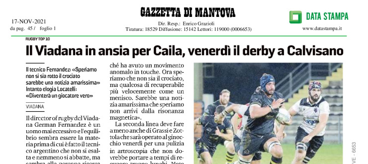 Il Viadana in ansia per Caila, venerdì il derby a Calvisano