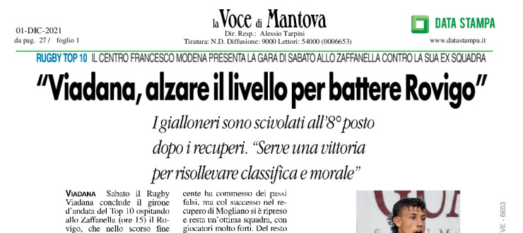 "Viadana, alzare il livello per battere Rovigo"