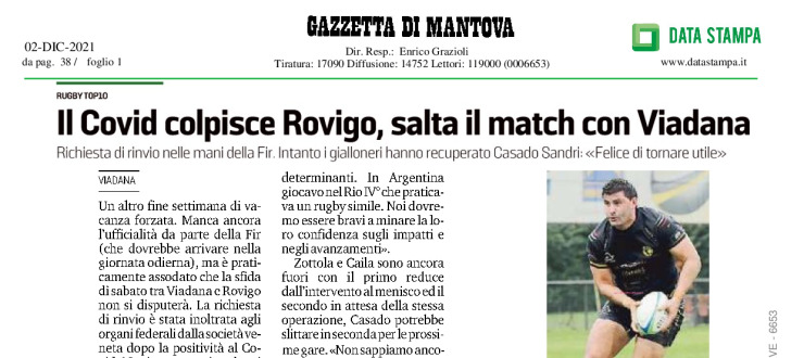 Il Covid colpisce Rovigo, salta il match con Viadana