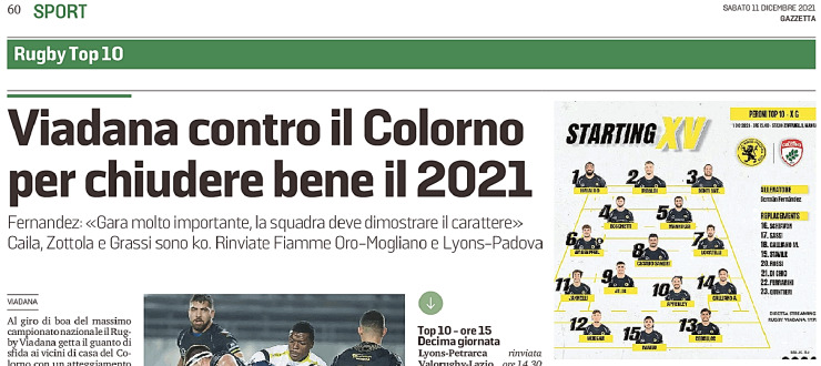 Viadana contro il Colorno per chiudere bene il 2021