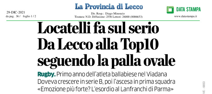 Locatelli fa sul serio. Da Lecco alla Top10 seguendo la palla ovale