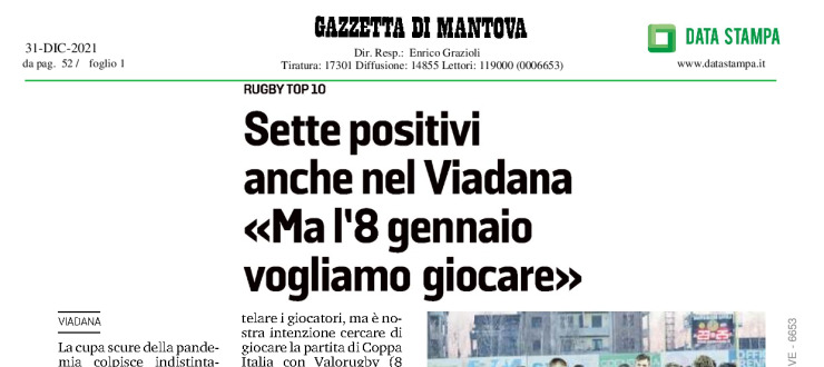 Sette positivi anche nel Viadana <<Ma l'8 gennaio vogliamo giocare>>
