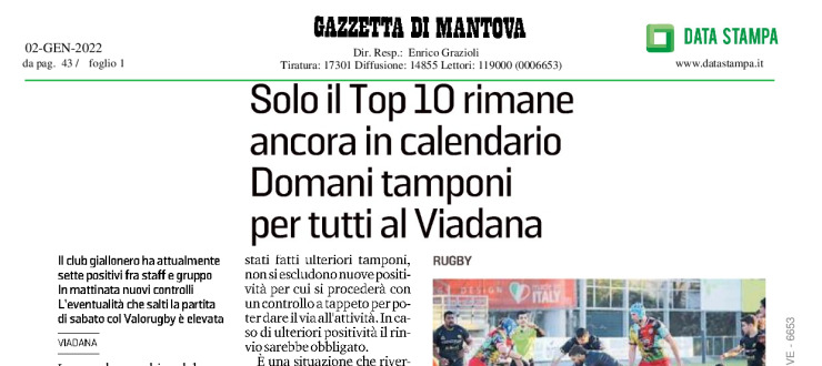 Solo il Top10 rimane ancora in calendario. Domani tamponi per tutti al Viadana