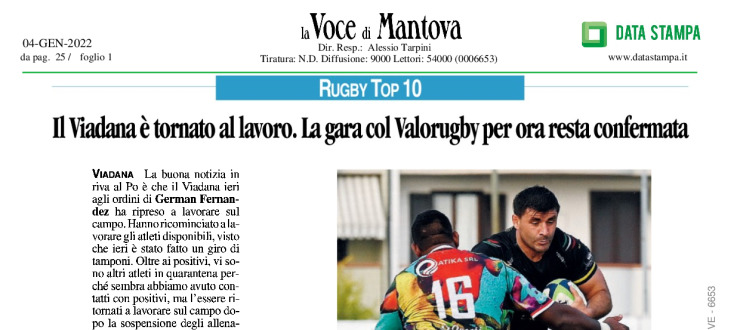 Il Viadana è tornato al lavoro. La gara col Valorugby per ora resta confermata