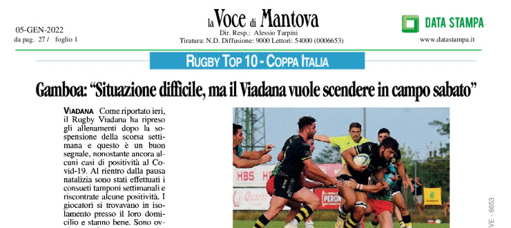 Gamboa:"Aituazione difficile, ma il Viadana vuole scendere in campo sabato"