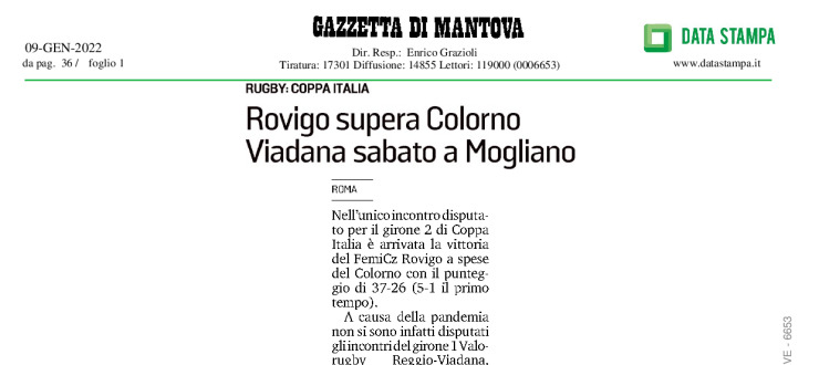 Rovigo super Colorno. Viadana sabato a Mogliano