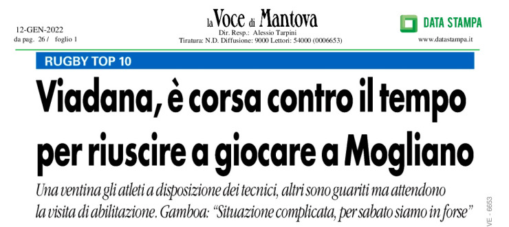 Viadana, è corsa contro il tempo per riuscire a giocare a Mogliano