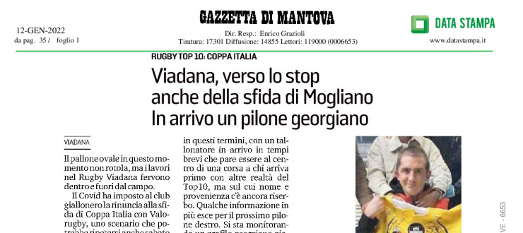 Viadana, verso lo stop anche della sfida di Mogliano. In arrivo un pilone georgiano