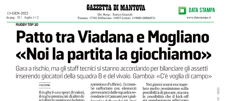 Patto tra Viadana e Mogliano <<Noi la partita la giochiamo>>