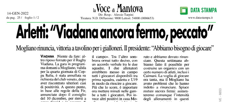 Arletti:"Viadana ancora fermo, peccato"