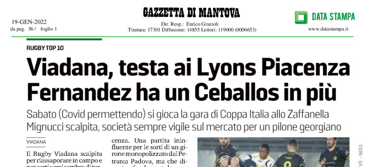 Viadana, testa ai Lyons Piacenza. Fernandez ha un Ceballos in più