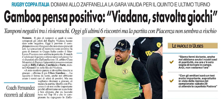 Gamboa pensa positivo:"Viadana, stavolta giochi"