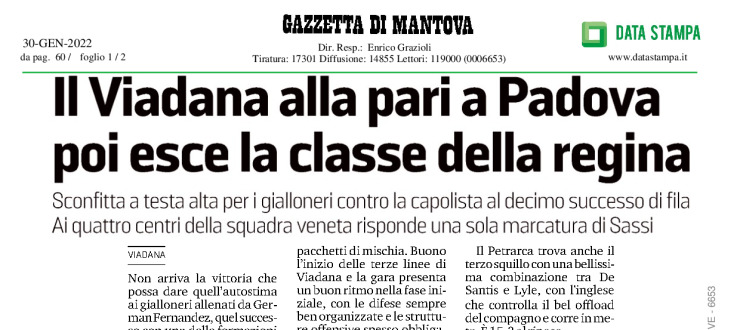 Il Viadana alla pari a Padova poi esce la classe della regina