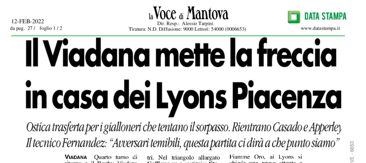 Il Viadana mette la freccia in casa dei Lyons Piacenza