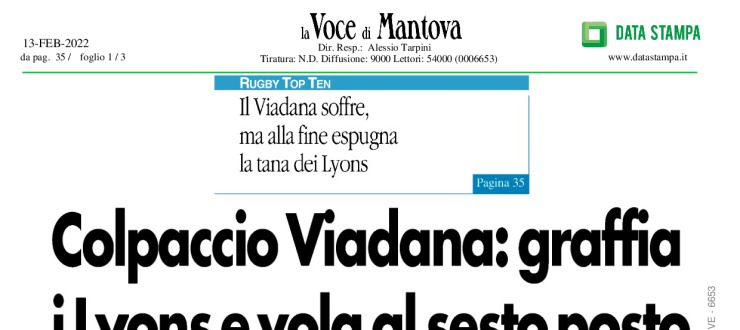Colpaccio Viadana: graffia i Lyons e vola al sesto posto