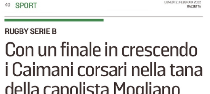 Con un finale in crescendo i Caimani corsari nella tana della capolista Mogliano