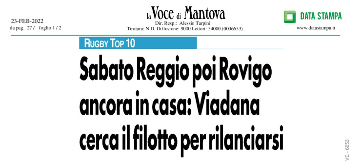 Sabato Reggio poi Rovigo ancora in casa: Viadana cerca il filotto per rilanciarsi