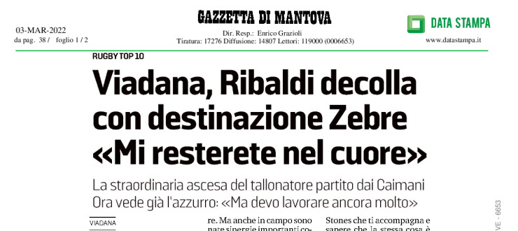 Viadana, Ribaldi decolla con destinazione Zebre <<Mi resterete nel cuore>>