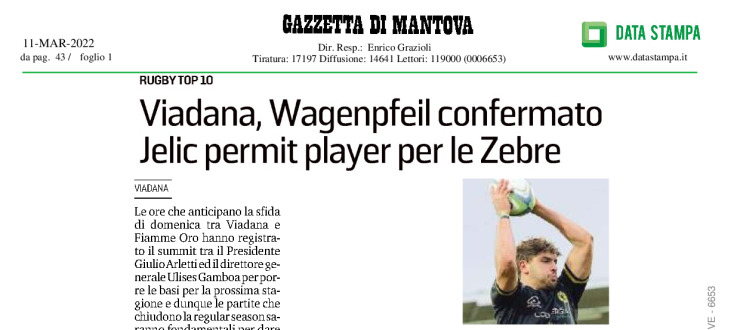 Viadana, Wagenpfeil confermato. Jelic permit player con le Zebre