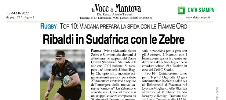 Ribaldi in Sudafrica con le Zebre