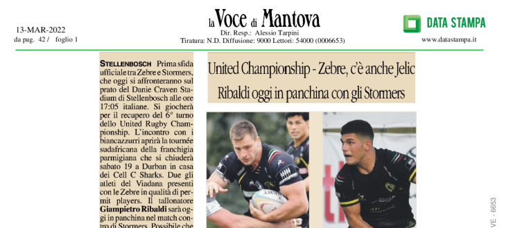 United Championship - Zebre, c'è anche Jelic. Ribaldi oggi in panchina con gli Stormers