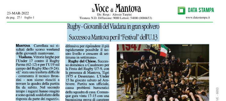 Rugby-Giovanili del Viadana in gran spolvero