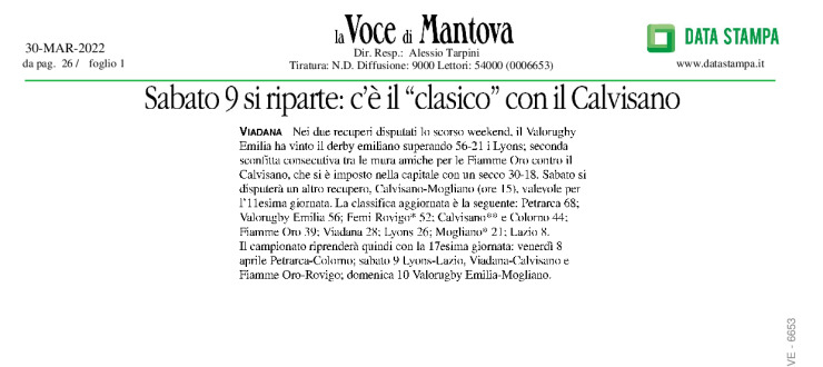 Sabato 9 si riparte: c'è il "clasico" con il Calvisano