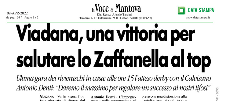 Viadana, una vittoria per salutare lo Zaffanella al top