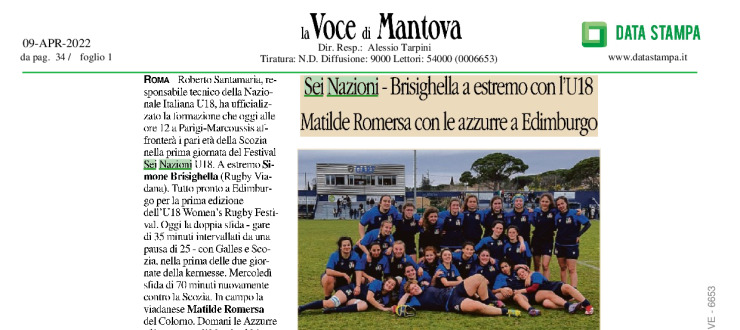 Sei Nazioni - Brisighella a estremo con l'U18. Matilde Romersa con le azzurre a Edimburgo