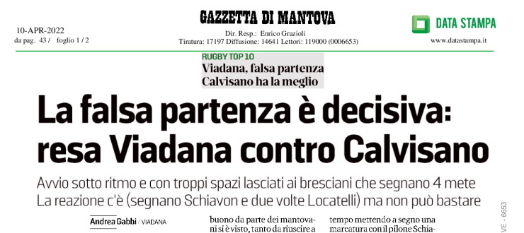 La falsa partenza è decisiva: resa Viadana contro Calvisano