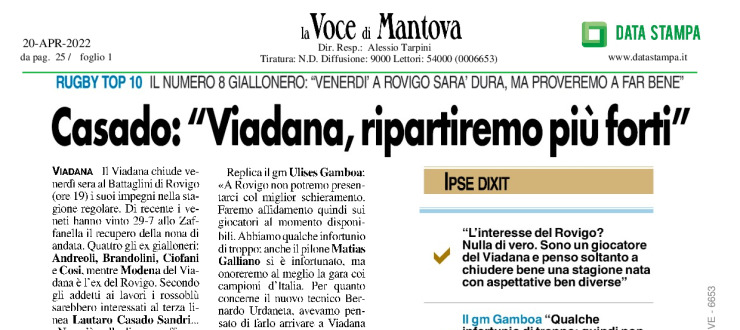 Casado: "Viadana, ripartiremo più forti"