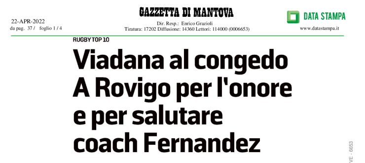 Viadana al congedo. A Rovigo per l'onore e salutare coach Fernandez